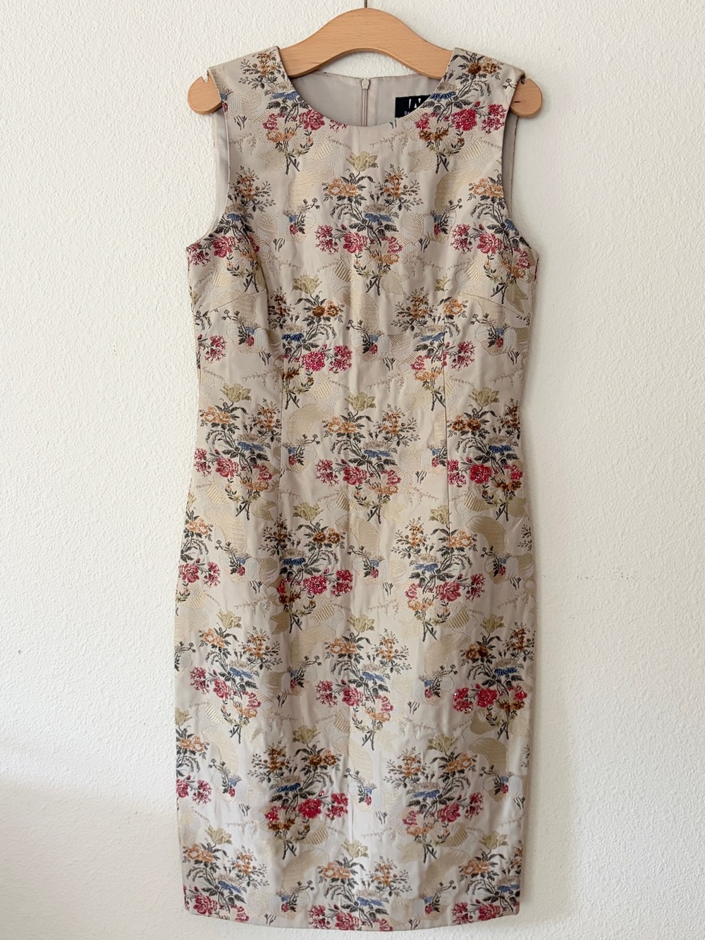Vintage David Meister Floral Brocade Beaded Sheath Dress Size 10